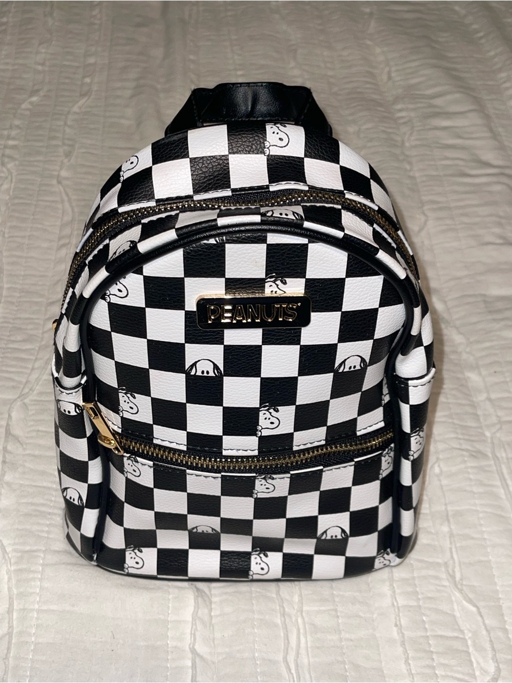Peanuts Black & White Checkerboard Mini Backpack with Gold Accent - Picture 3 of 6